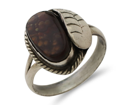 Navajo Handmade Ring 925 Silver Natural Fire Opal Native Artist Size 8.0 C.80's