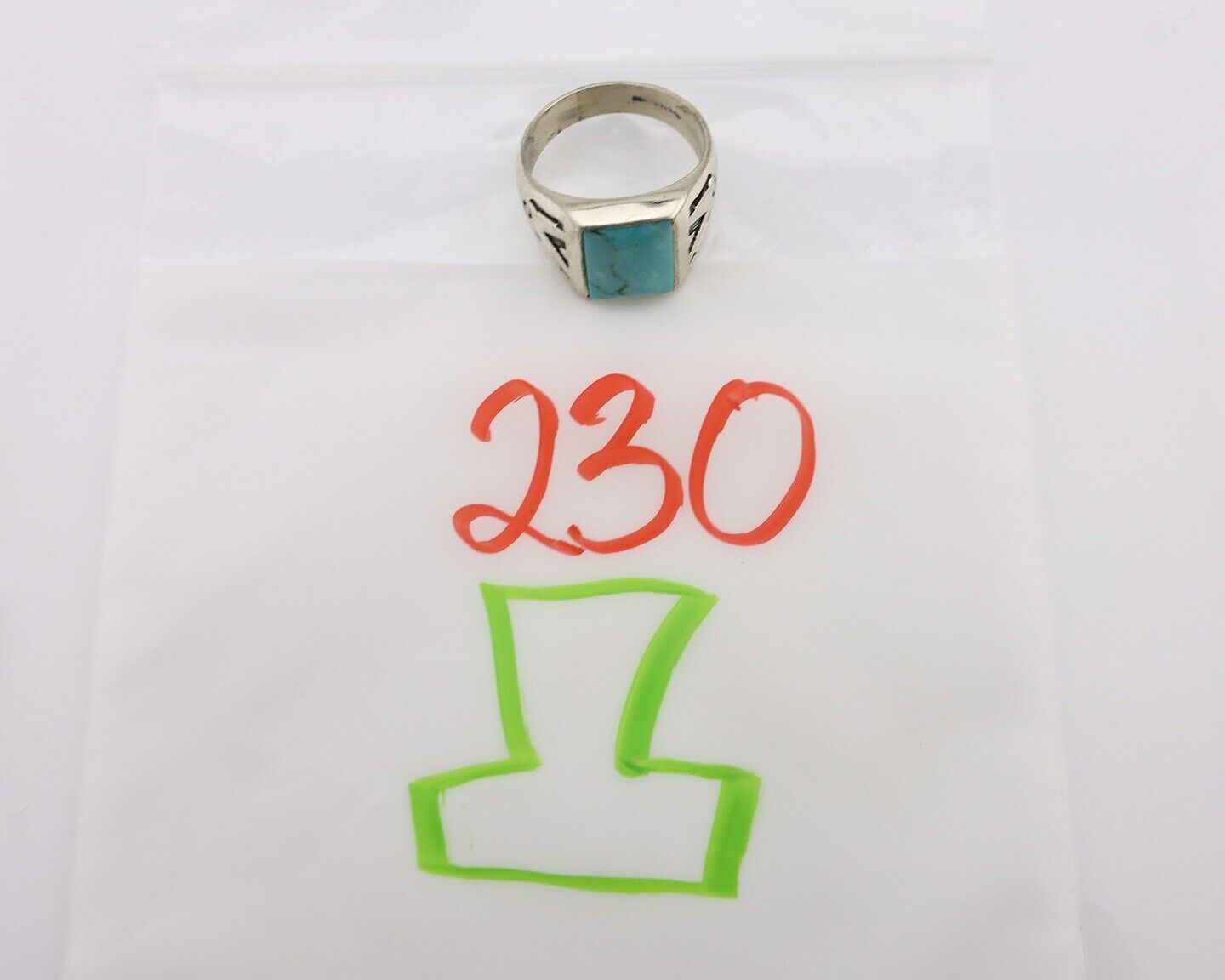 Navajo Ring 925 Silver Kingman Turquoise Signed Sun West Silver Company C.80's