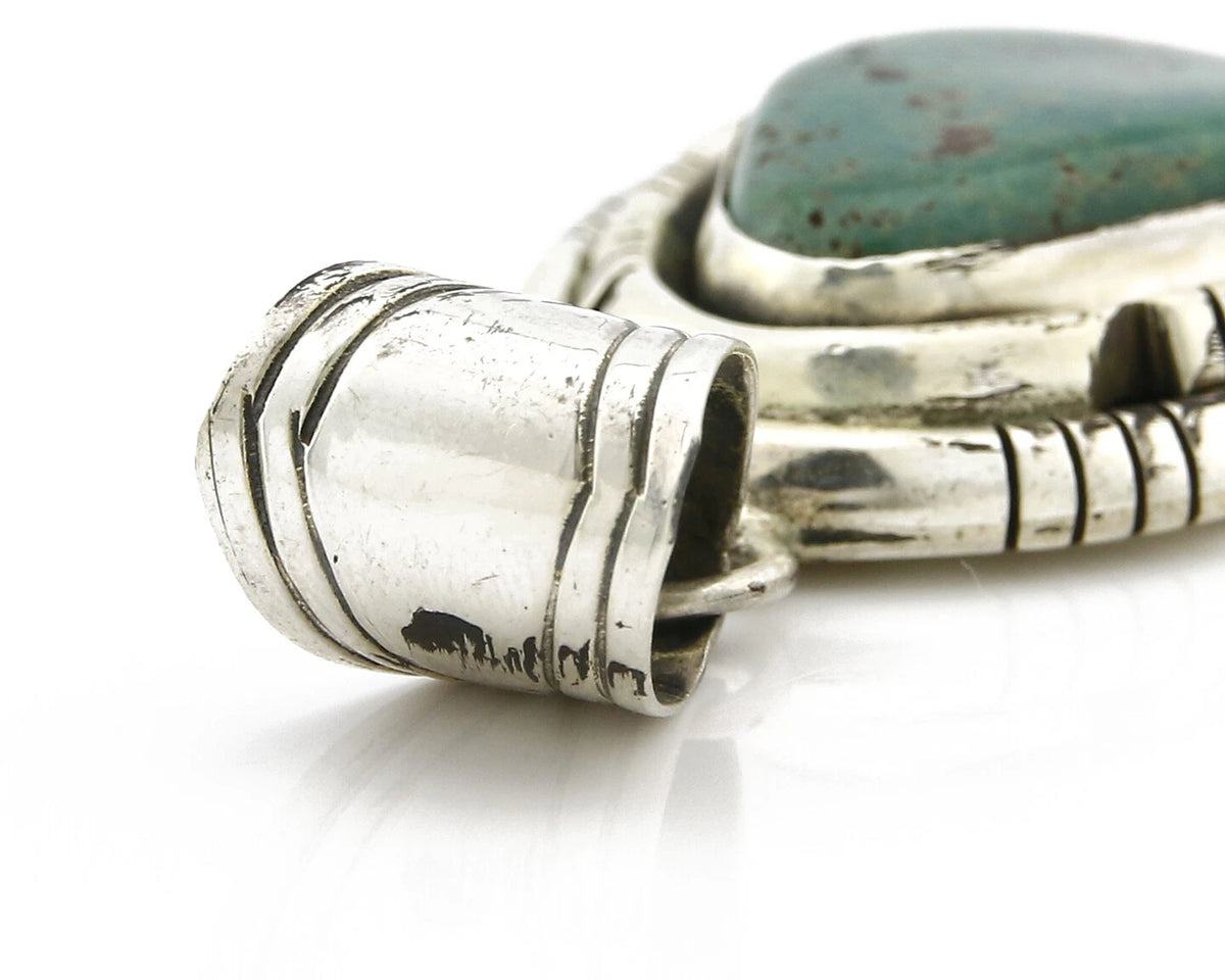 Navajo Pendant .925 Silver Kingman Turquoise Signed Artist FT C.80's