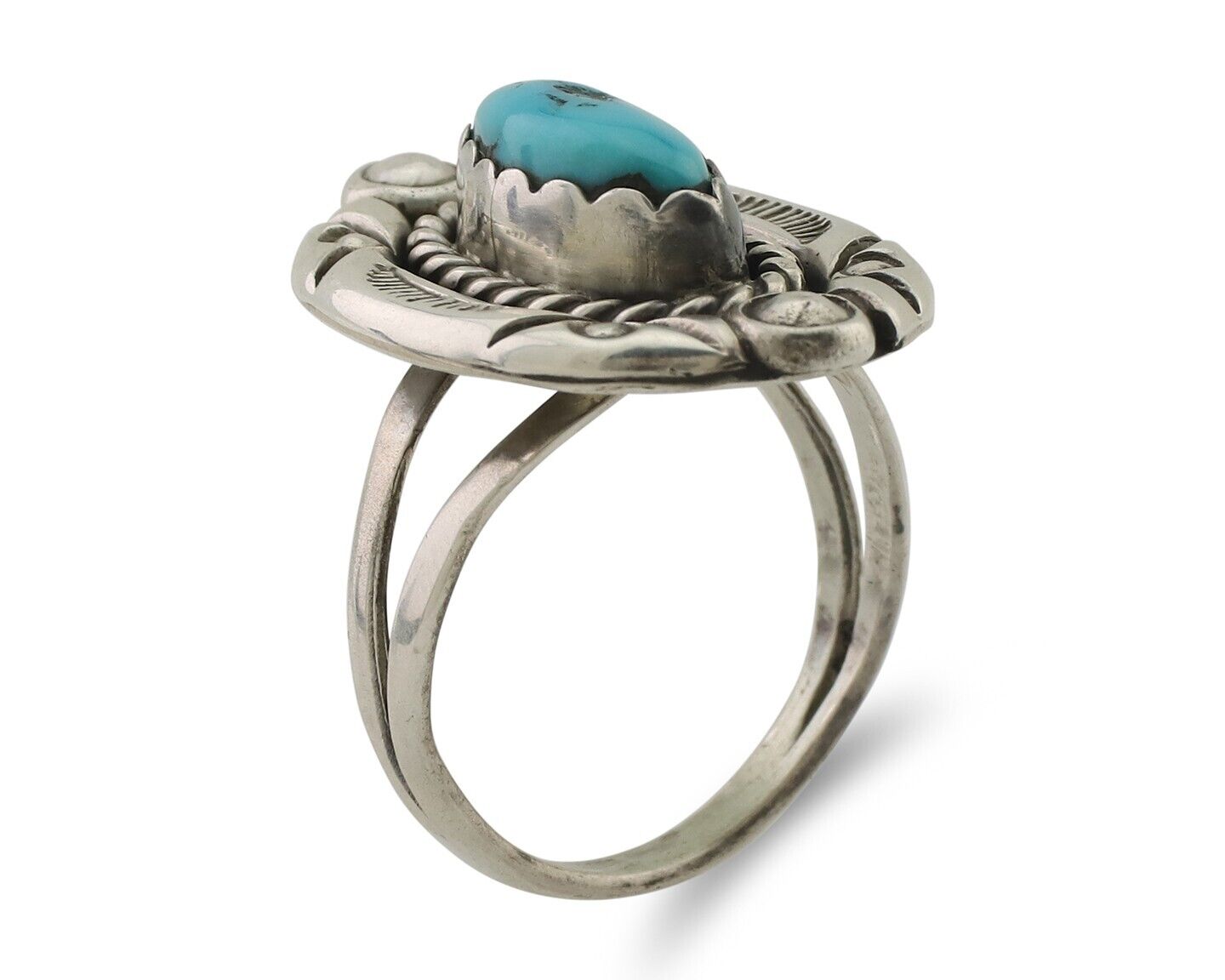 Navajo Ring 925 Silver Sleeping Beauty Turquoise Signed V & N EDSITTY C.80's