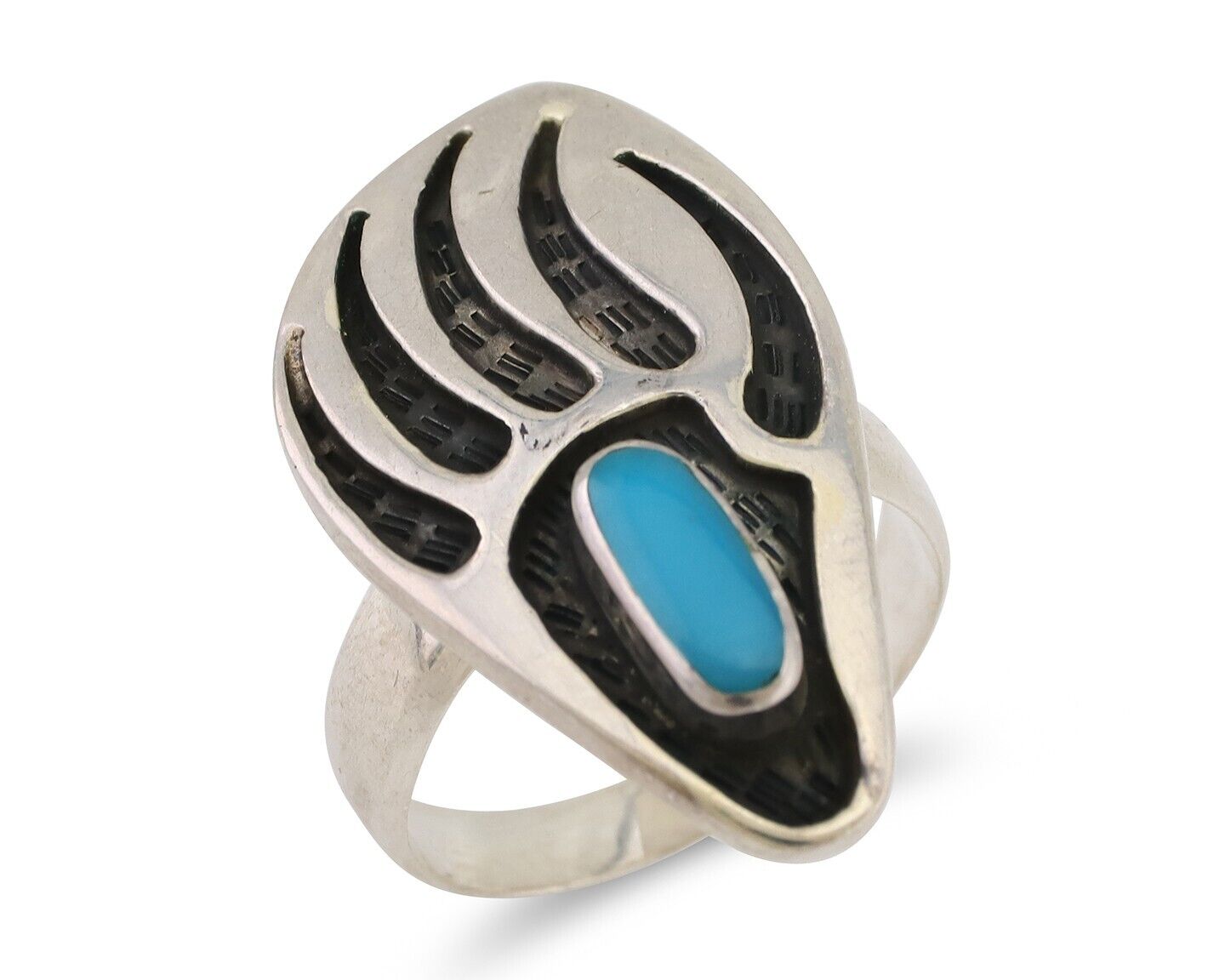 Navajo Badger Paw Ring 925 Silver Turquoise Native American Artist C.80's