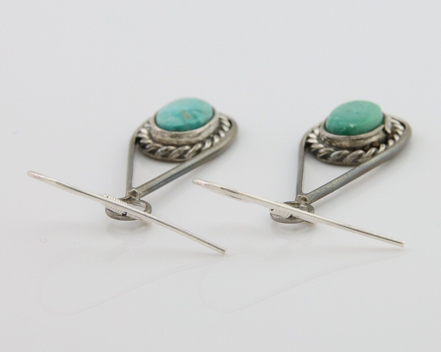 Navajo Dangle Earrings 925 Silver Natural Turquoise Native American Artist C.80s