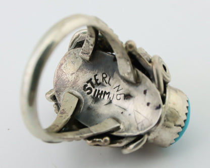 Navajo Handmade Ring 925 Silver Sleeping B Turquoise Artist Signed IHMJ C.80's