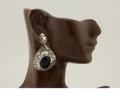 Navajo Handmade Earrings 925 Silver Onyx Artist Douglas Etsitty C.80's