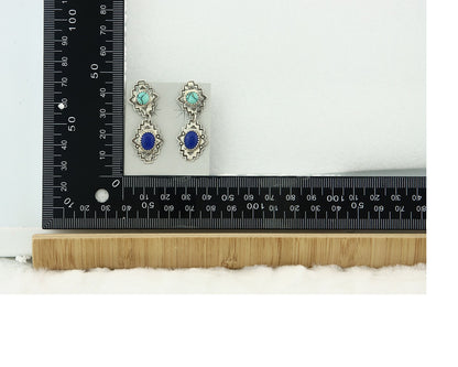 Navajo Earrings Sterling Silver Lapis & Truquoise Vintage Signed Mary Ellen