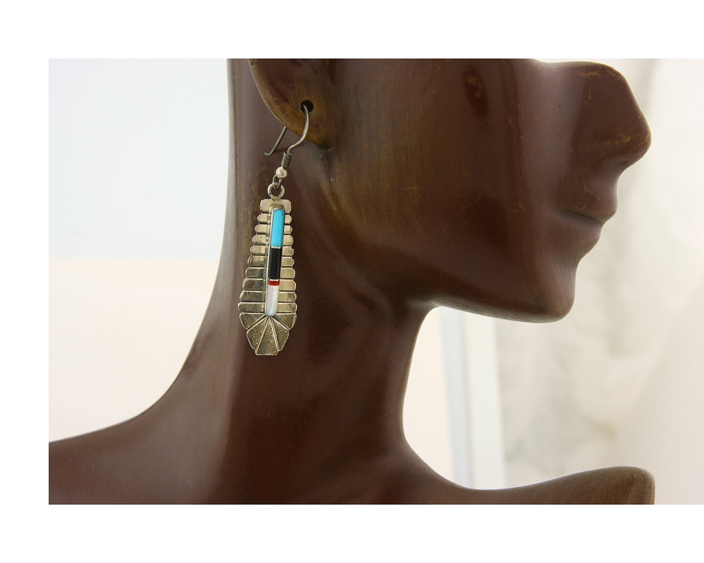 Navajo Earrings 925 Silver Natural Gemstone Artist Signed YY C.80's