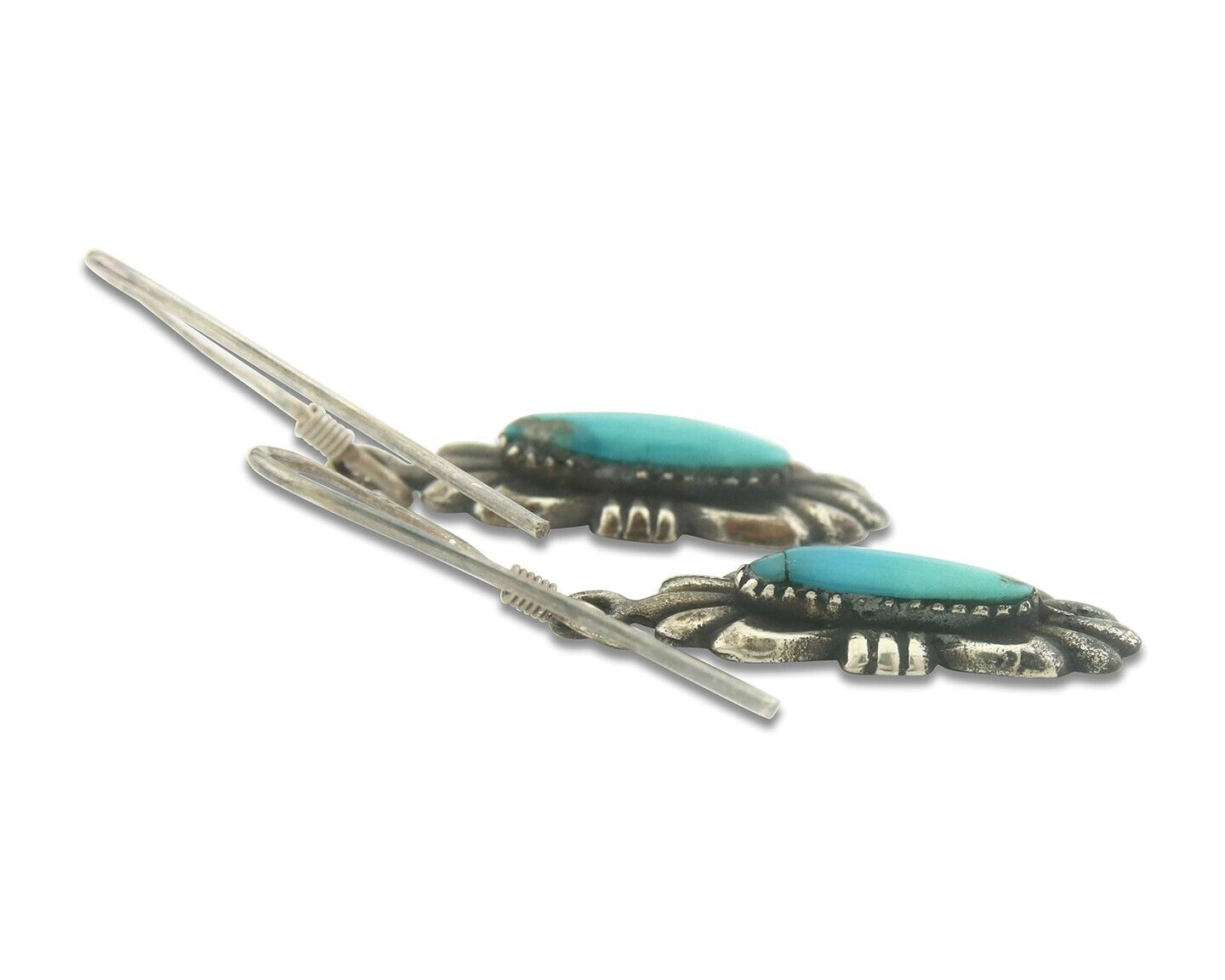 Navajo Earrings 925 Silver Natural Turquoise Native Artist Square C.80's