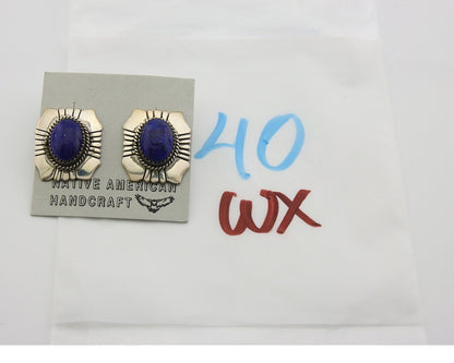 Navajo Earrings 925 Silver Handmade Natural Lapis Artist Signed Begay C.80's