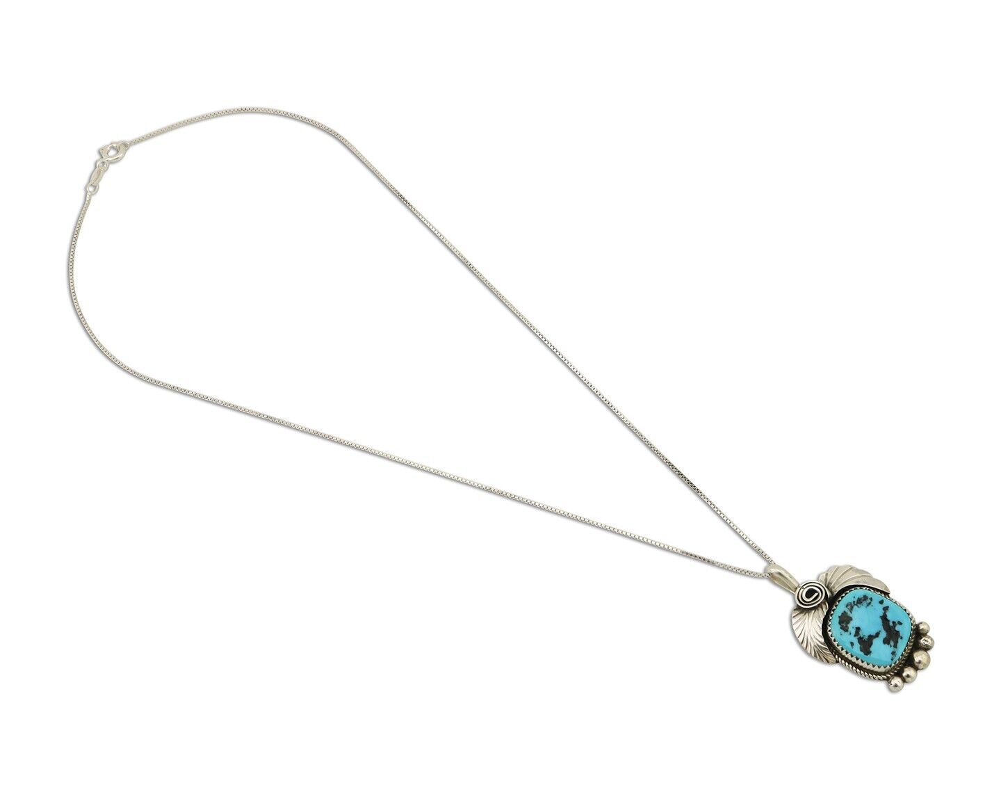 Navajo Necklace 925 Silver Sleeping Beauty Turquoise Signed Justin Morris C.90's