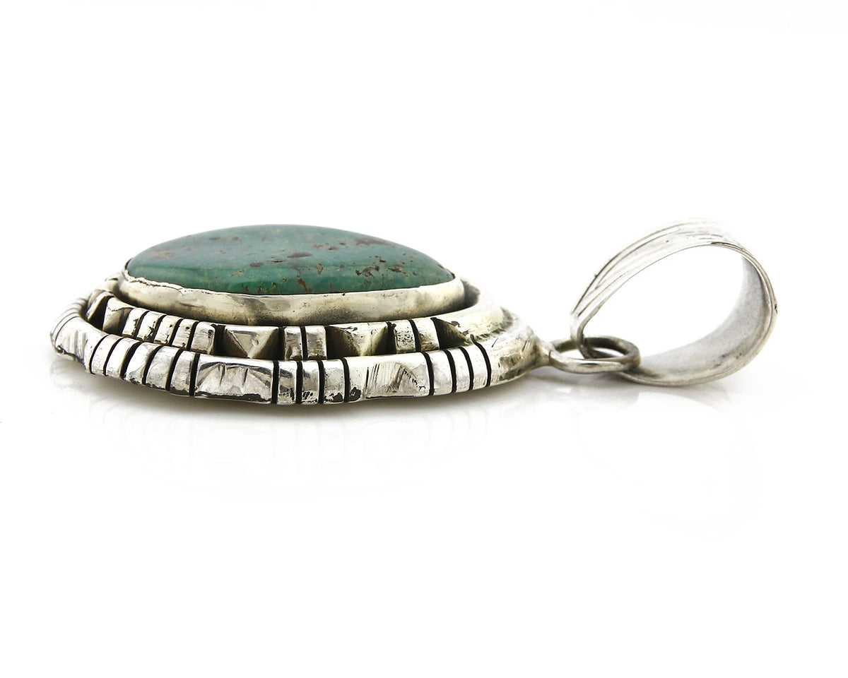 Navajo Pendant .925 Silver Kingman Turquoise Signed Artist FT C.80's