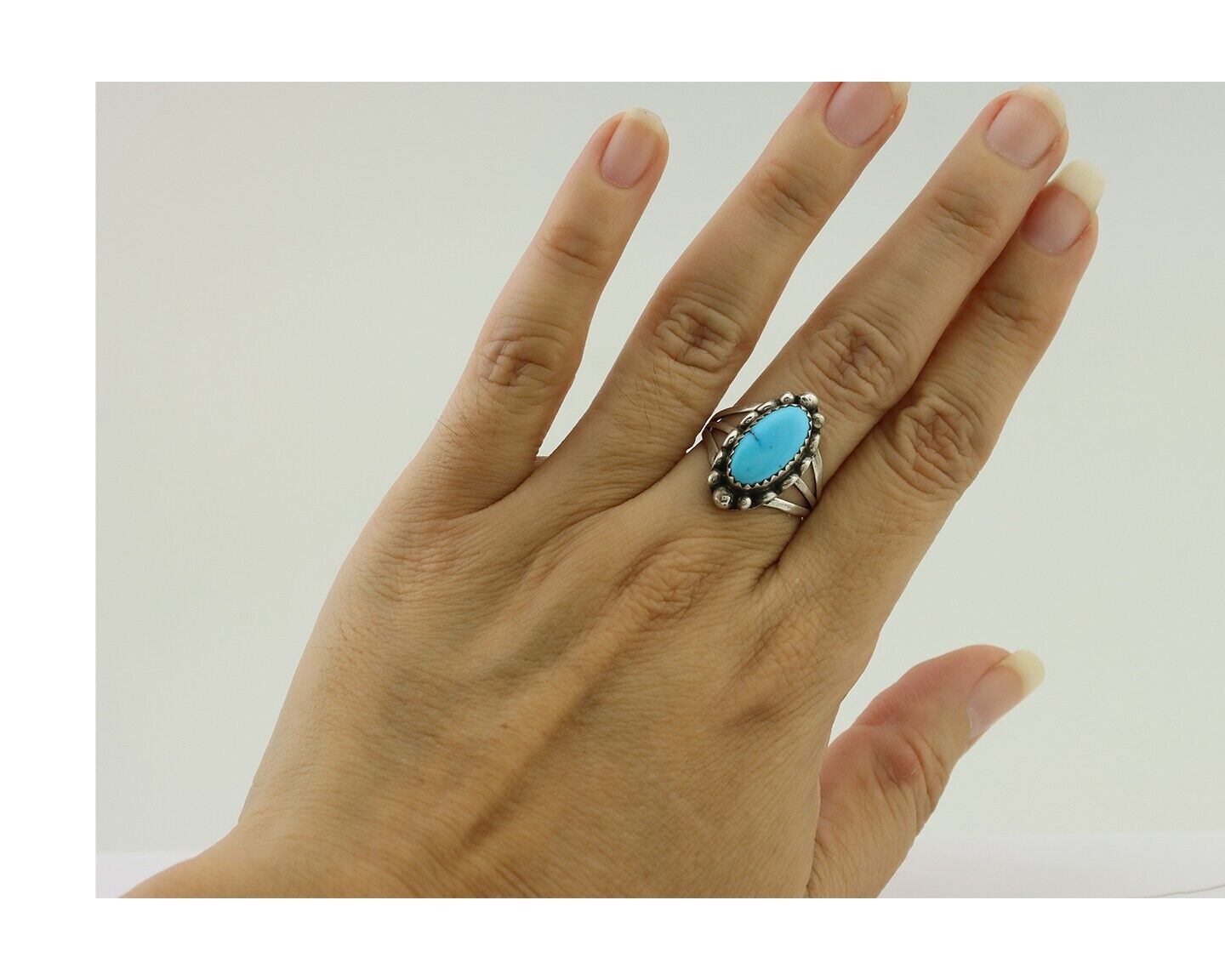 Navajo Ring 925 Silver Sleeping Beauty Turquoise Artist Signed SC C.80's