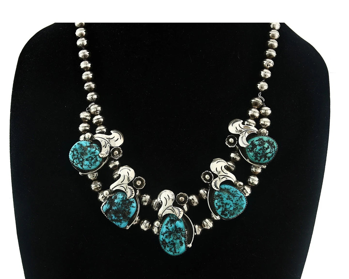Navajo Necklace Blue Turquoise Vintage Handmade Signed S Emerson C.80's