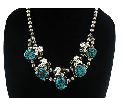 Navajo Necklace Blue Turquoise Vintage Handmade Signed S Emerson C.80's