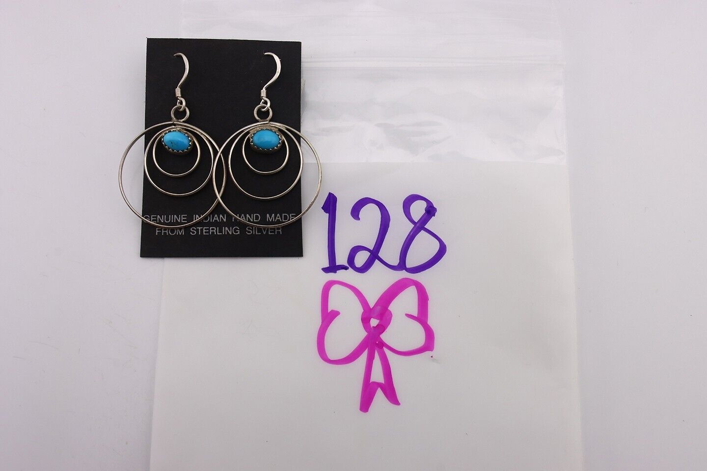 Navajo Dangle Handmade Earrings 925 Silver Blue Turquoise Native Artist C.80's