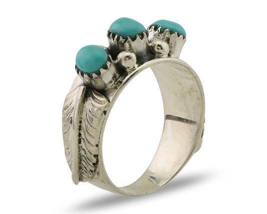 Navajo Ring 925 Silver Sleeping Beauty Turquoise Artist Signed WR C.80's