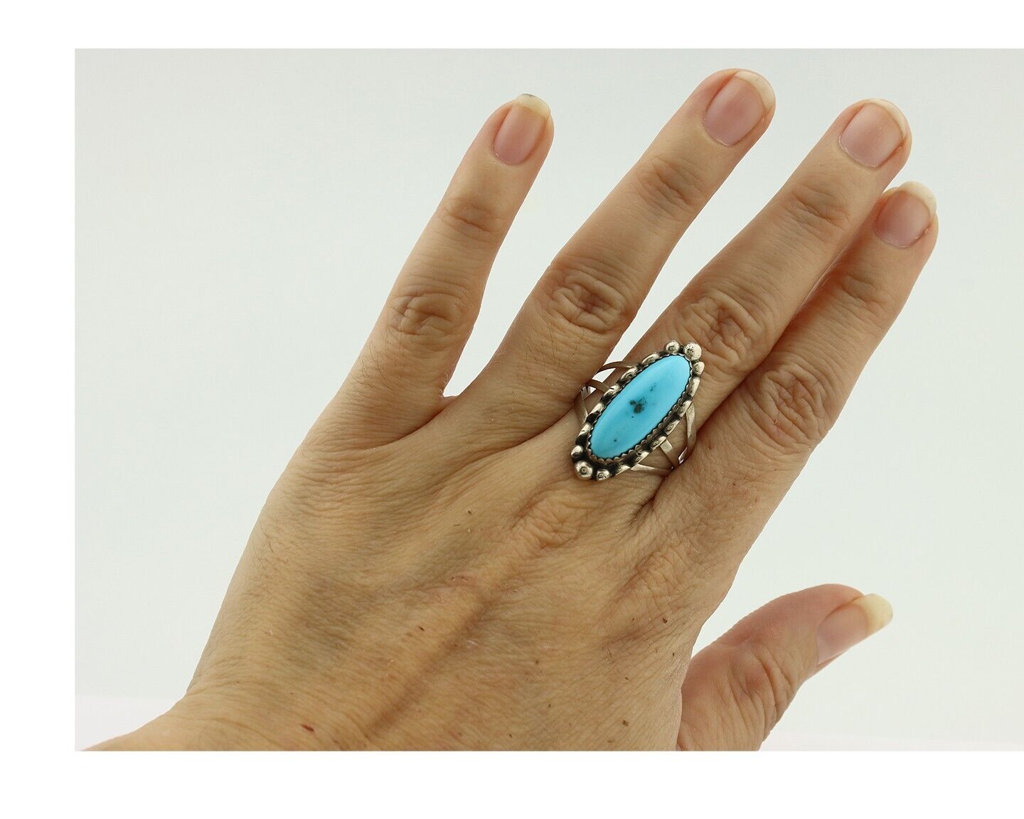 Navajo Ring .925 Silver Sleeping Beauty Turquoise Artist Signed SC C.80's