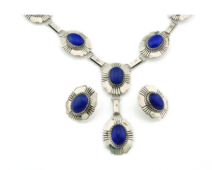 Navajo Necklace Earring Set Sterling Silver Lapis Vintage Signed W Denetdale