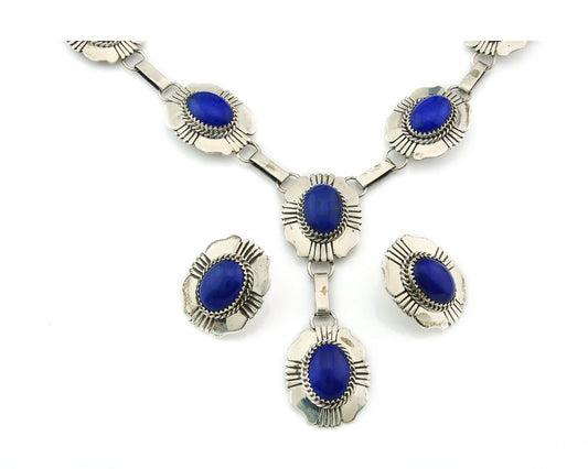 Navajo Necklace Earring Set Sterling Silver Lapis Vintage Signed W Denetdale