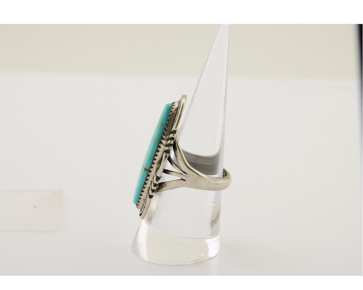 Navajo Hand Stamped Ring 925 Silver Turquoise Native Artist Begay C.80's