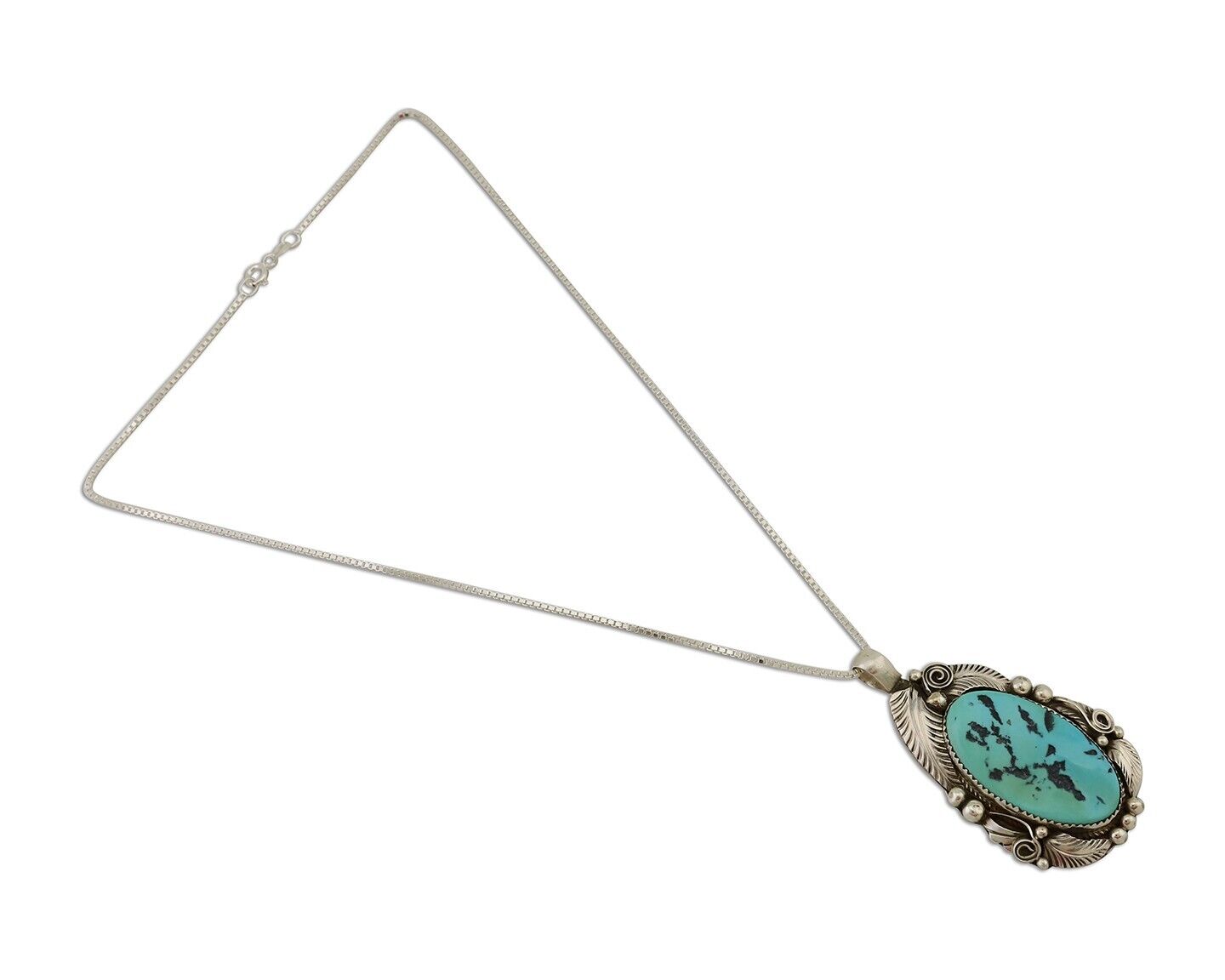 Navajo Pendant 925 Silver Natural Blue Turquoise Signed Justin Morris C.90's