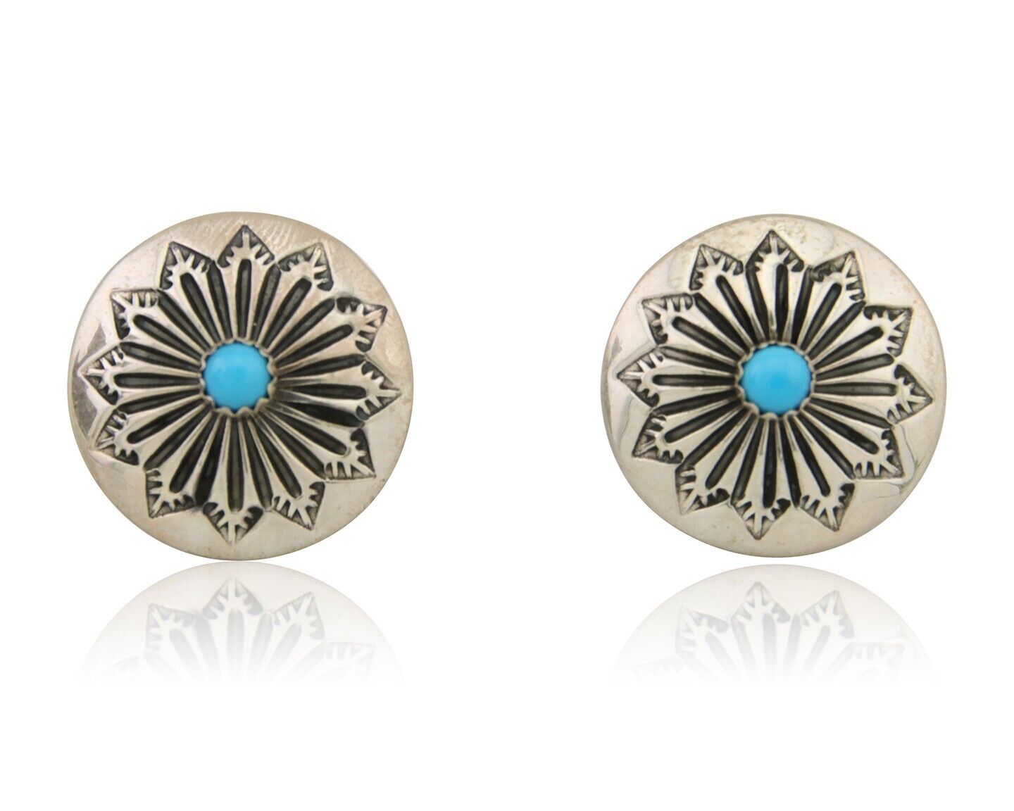 Navajo Shield Earrings 925 Silver Blue Turquoise Artist Signed SN C.80s