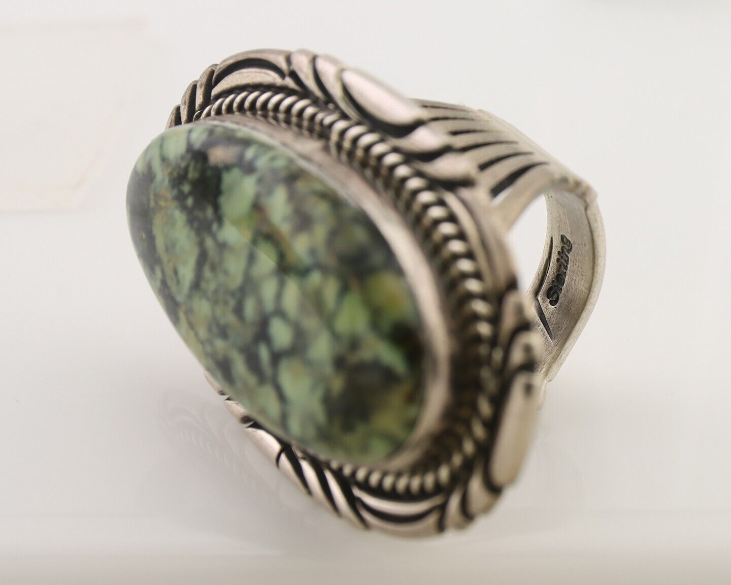 Navajo Ring 925 Silver Spiderweb Turquoise Artist Signed Big T C.80's