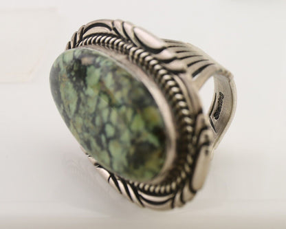 Navajo Ring 925 Silver Spiderweb Turquoise Artist Signed Big T C.80's