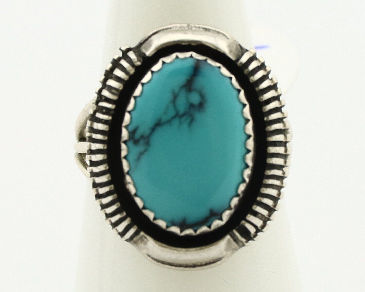 Navajo Ring 925 Silver Natural Blue Turquoise Artist Signed Larry Yazzie C.80's