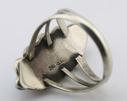 Navajo Ring .925 Silver Sleeping Beauty Turquoise Signed SkyStone Creations C80s
