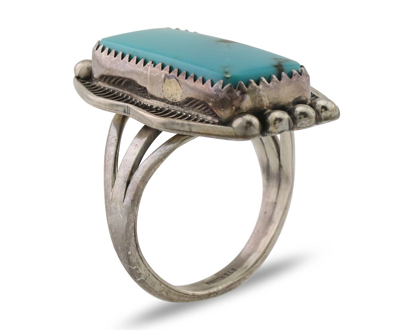 Navajo Ring 925 Silver Natural Turquoise Artist Signed D C.80's