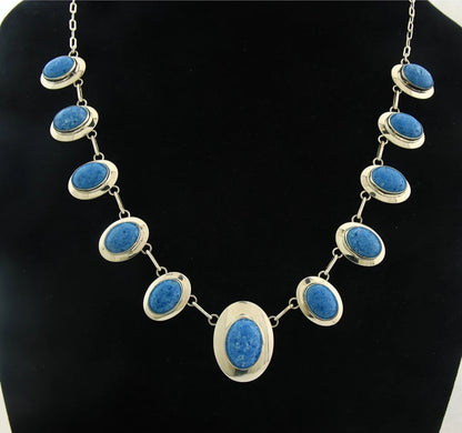 Navajo Necklace Earring Set Sterling Silver Lapis Vintage Signed RW