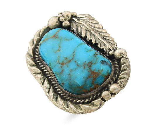 Large Navajo Ring Sterling Silver Authentic Turquoise Signed D Size 8.0