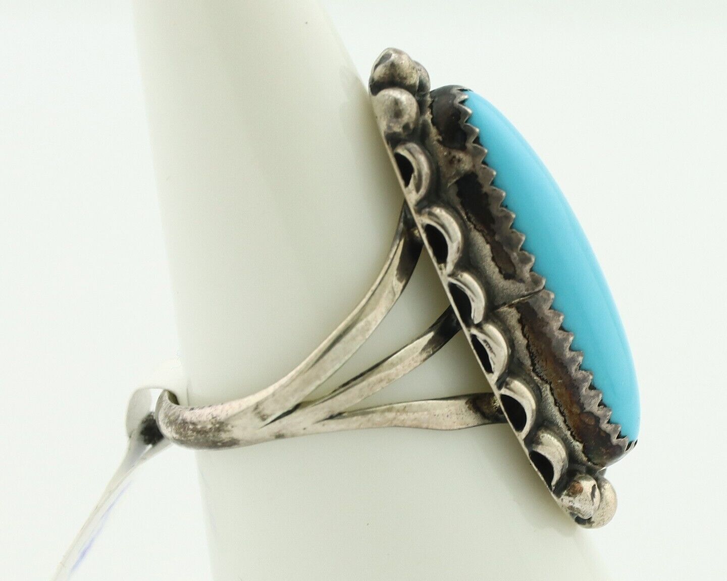 Navajo Ring .925 Silver Sleeping Beauty Turquoise Native American Artist C.80's