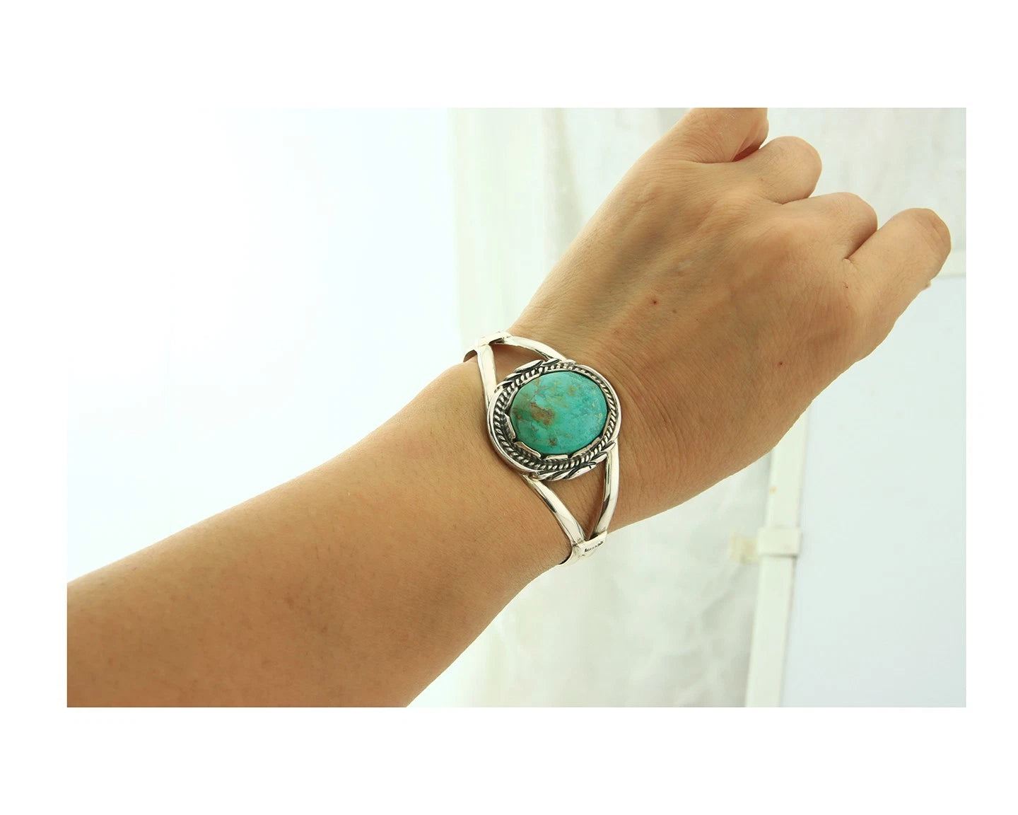 Navajo Cuff Bracelet Sterling Silver Turquoise Handmade Vintage Signed Sunrise