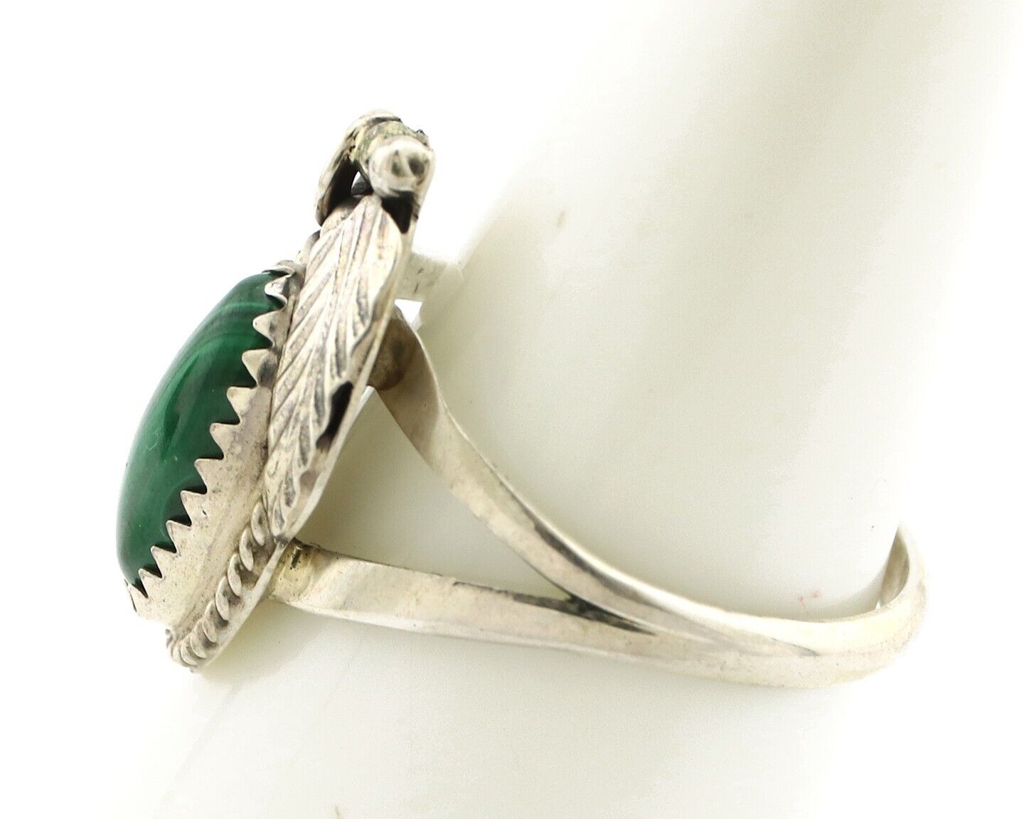 Navajo Ring 925 Silver Natural Mined Malachite Artist Signed Justin Morris C.80s