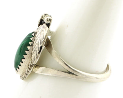 Navajo Ring 925 Silver Natural Mined Malachite Artist Signed Justin Morris C.80s