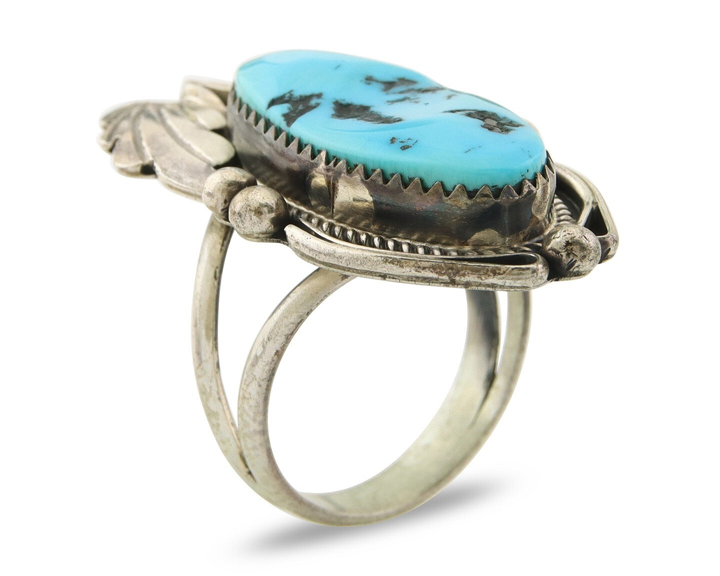 Navajo Ring 925 Sterling Turquoise Artist Justin Morris C.80's Size 8.0