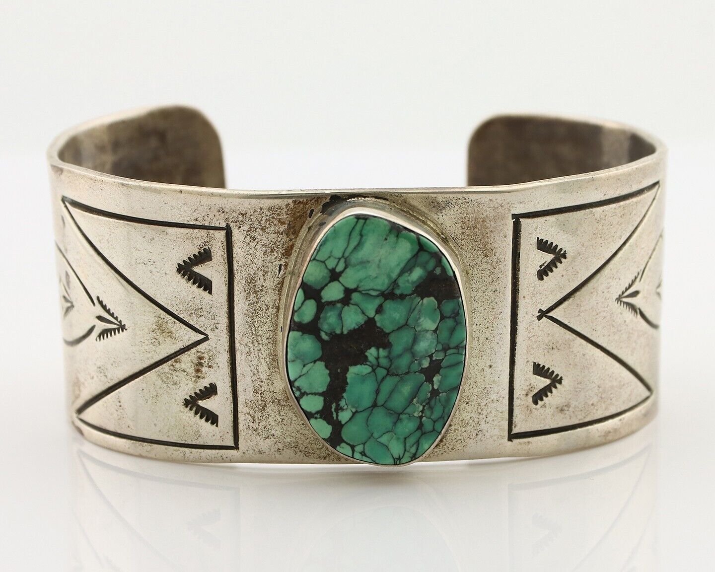 Navajo Bracelet 925 Silver Aqua Spiderweb Turquoise Artist Signed MG C.80's