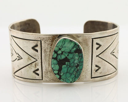 Navajo Bracelet 925 Silver Aqua Spiderweb Turquoise Artist Signed MG C.80's