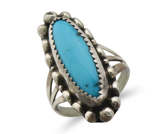 Navajo Ring .925 Silver Sleeping Beauty Turquoise Signed SkyStone Creations C80s