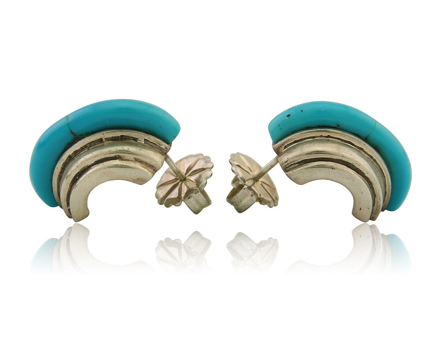 Navajo Half Hoop Earrings 925 Silver Natural Turquoise Artist Signed ShaRay C80s