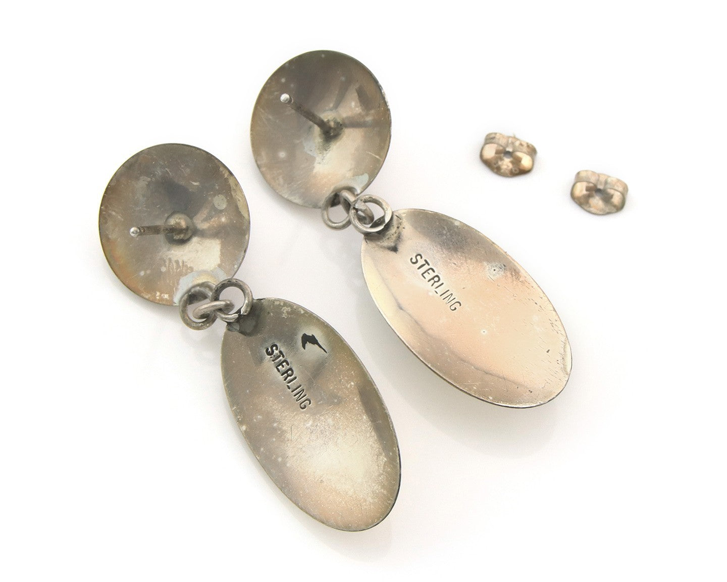 Navajo Earrings Sterling Silver Natural Onyx Dangle Vintage Handmade