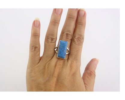 Navajo Men Ring 925 Sterling Lapis Handmade Native Artist C.80's Size 10.5
