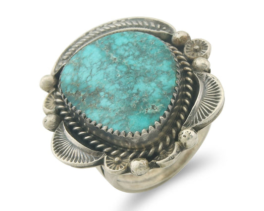Vintage Navajo Ring 925 Sterling Authentic Turquoise Signed Harvey Size 9.5