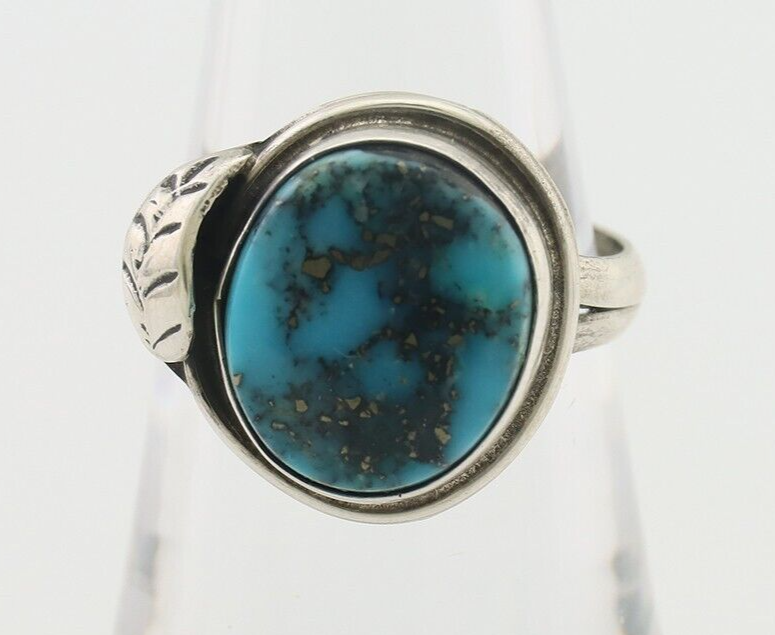 Navajo Ring 925 Silver Blue Turquoise Native American Artist Signed C.80's