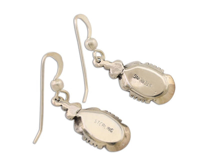 Navajo Dangle Earrings 925 Silver Natural Malachite Native American Artist C.80s