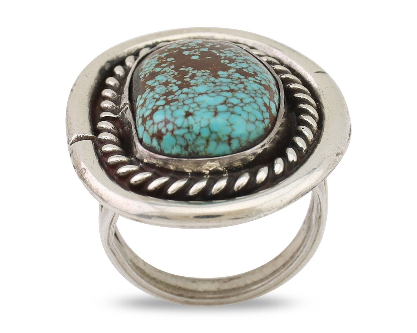 Navajo Ring 925 Silver Real Mine 8 Turquoise Native American Artist C.80's