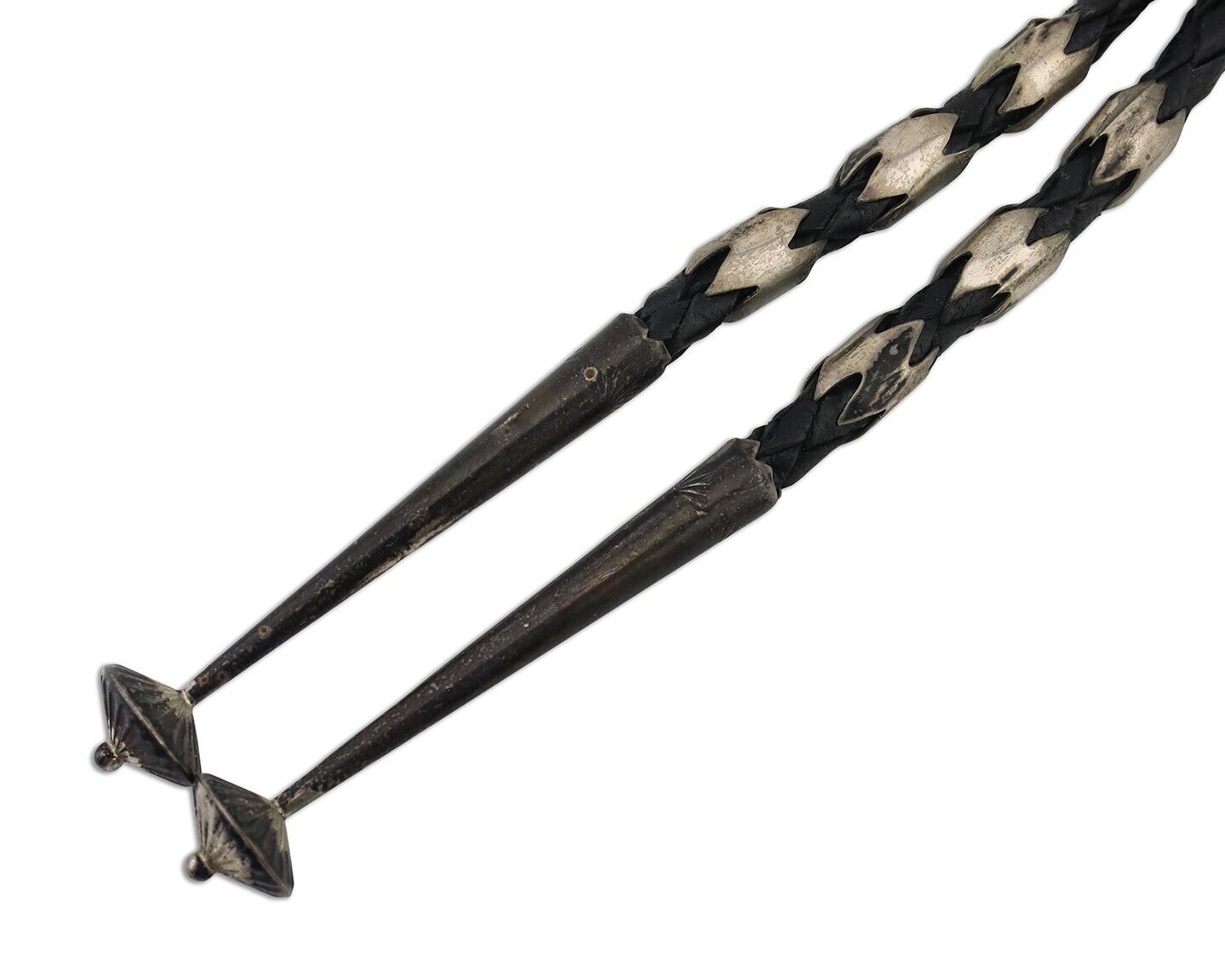 Navajo Bolo Tie 925 Silver Coral & Turquoise Signed M Broken Arrow C.80's