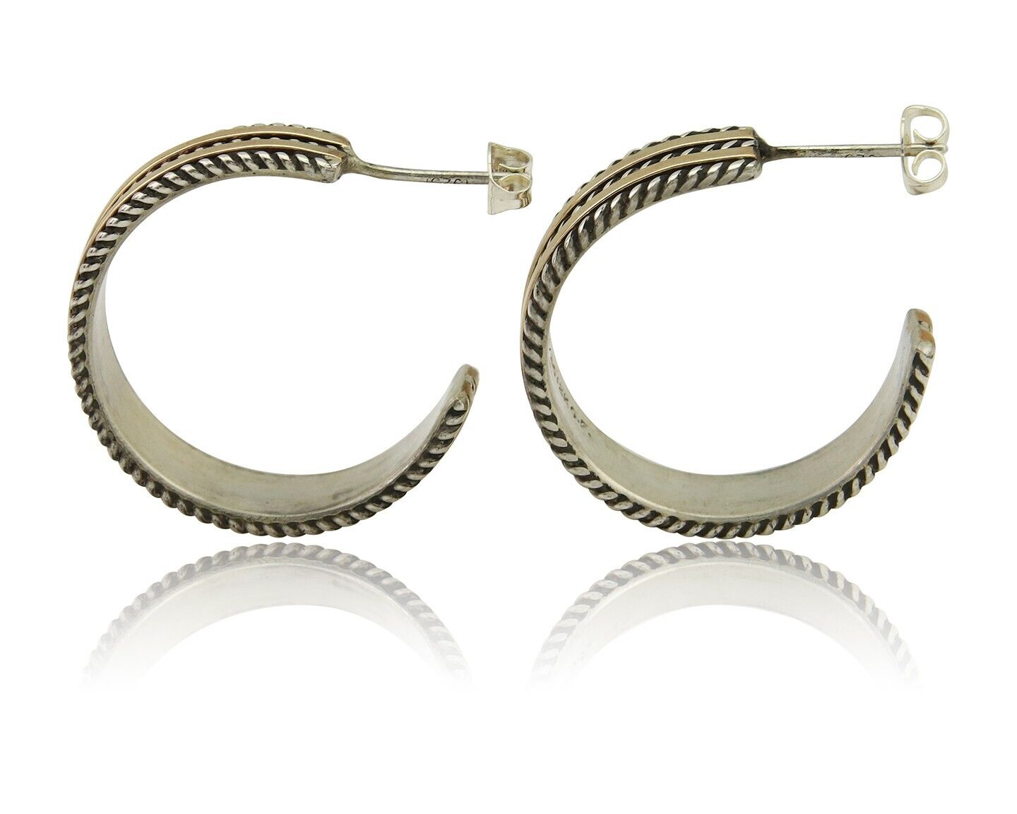 Navajo Earrings 925 Silver & Gold Handmade Artist Signed Tom Hawk C.80's