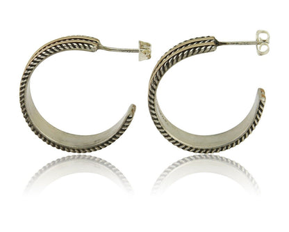 Navajo Earrings 925 Silver & Gold Handmade Artist Signed Tom Hawk C.80's